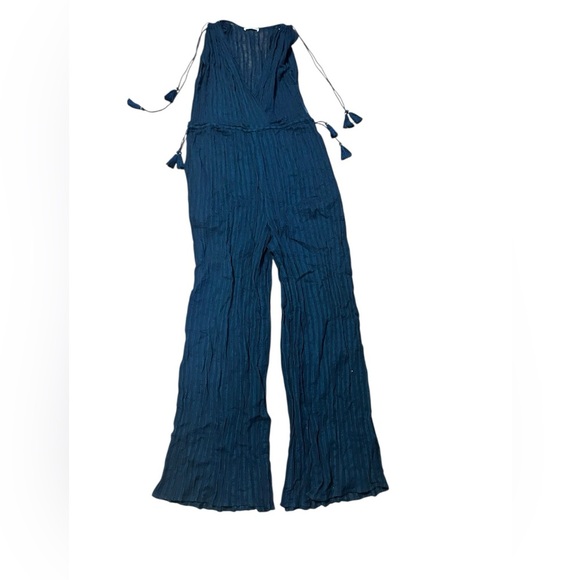 Ulla Johnson Navy Striped Jumpsuit Size 8 NWOT Tassels V Neck - Picture 2 of 11